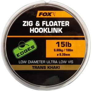 Fox Edges Zig & Floater Hooklink Trans Khaki 100 m-Průměr 0,30 mm / Nosnost 6,8 kg